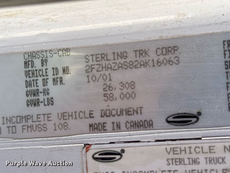 image for item DY0002 2002 Sterling LT9500 flatbed truck