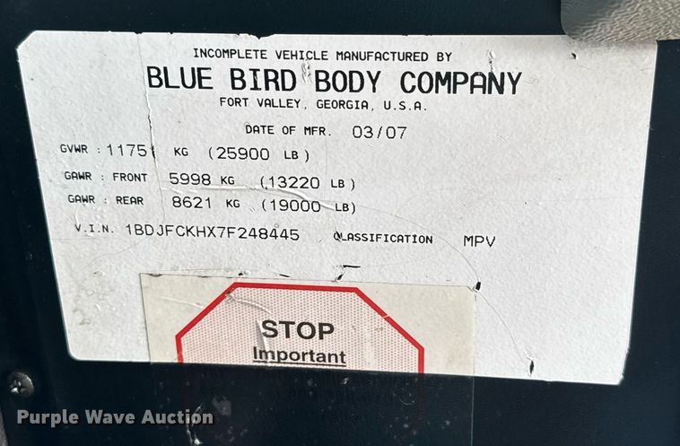 image for item DY0019 2007 Blue Bird Shell Commercial Series blood donation bus 