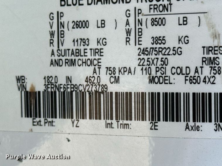 image for item DY0024 2012 Ford F650 Super Duty flatbed truck