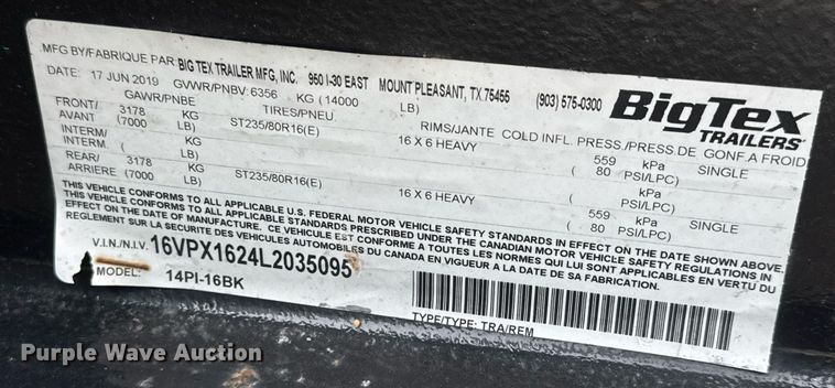 image for item DY0037 2020 Big Tex 14PI-16BK utility trailer