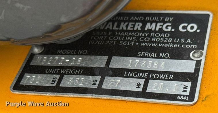 image for item DY0067 2022 Walker MB27I-16 ZTR lawn mower