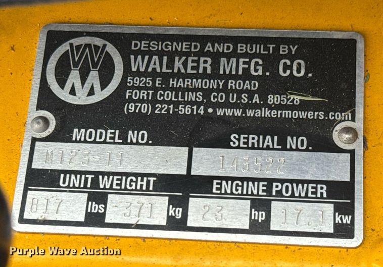 image for item DY0068 2017 Walker MT23-11 ZTR lawn mower