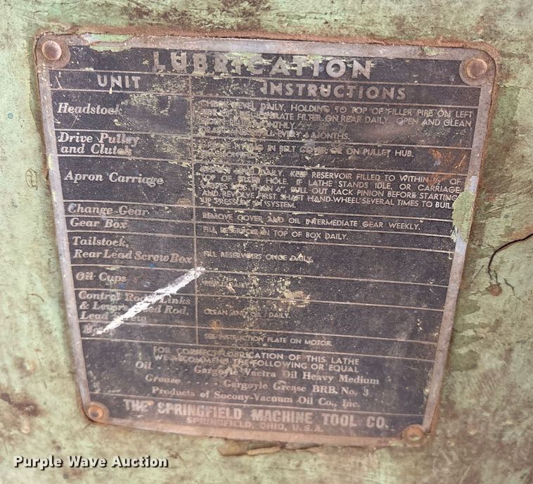 image for item DY0522 Springfield Machine Tool Co. lathe