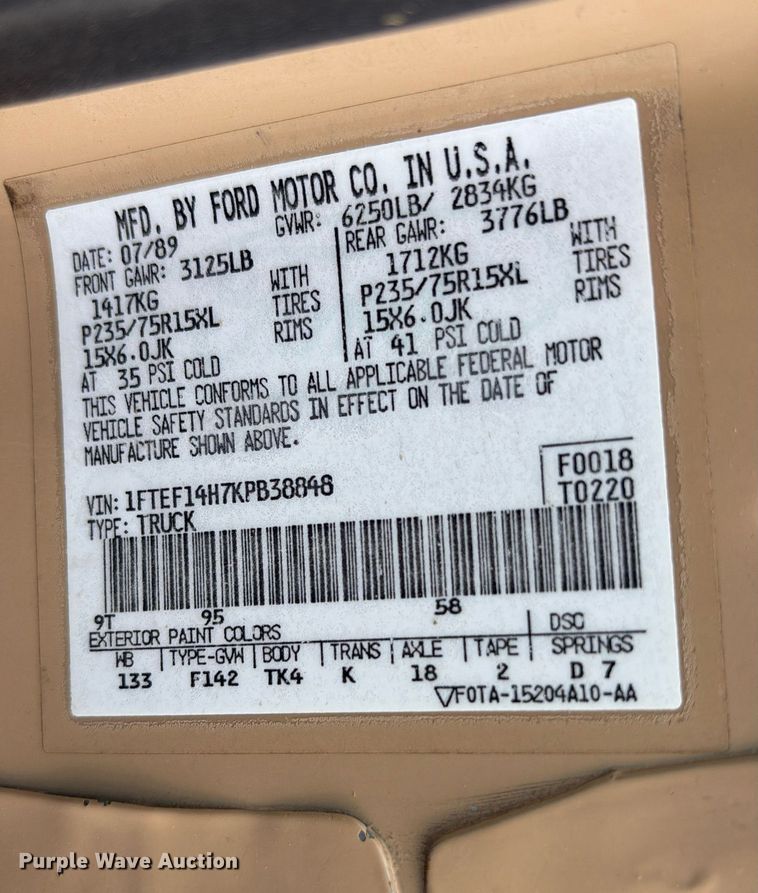 image for item DY0525 1989 Ford F150 pickup truck