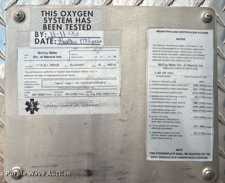 image for item DY2492 1997 Ford E350 ambulance