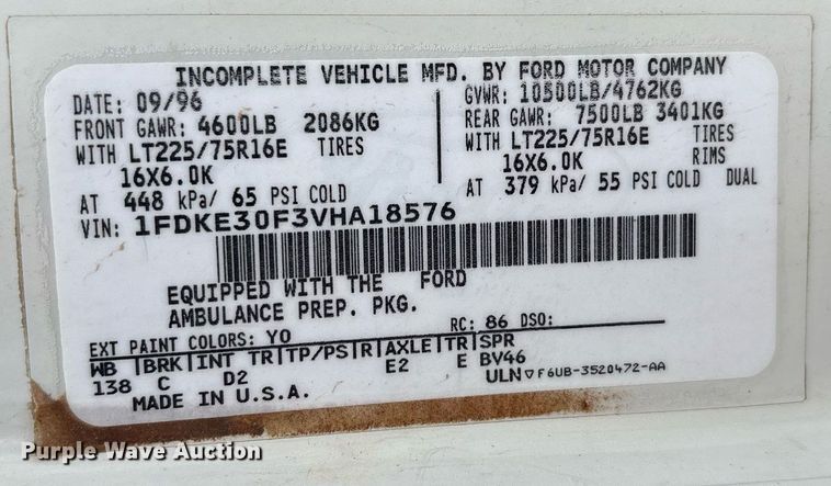 image for item DY2492 1997 Ford E350 ambulance