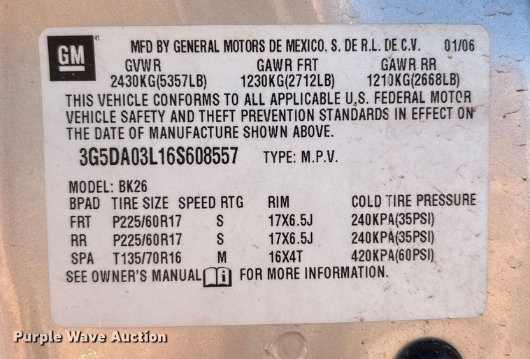 image for item DY2498 2006 Buick Rendezvous SUV