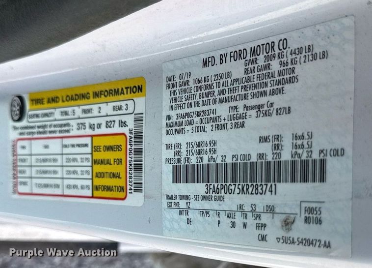 image for item DZ4086 2019 Ford Fusion 