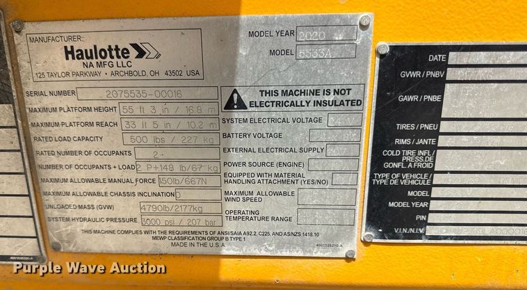 image for item DZ4150 2020 Haulotte 5533A boom lift