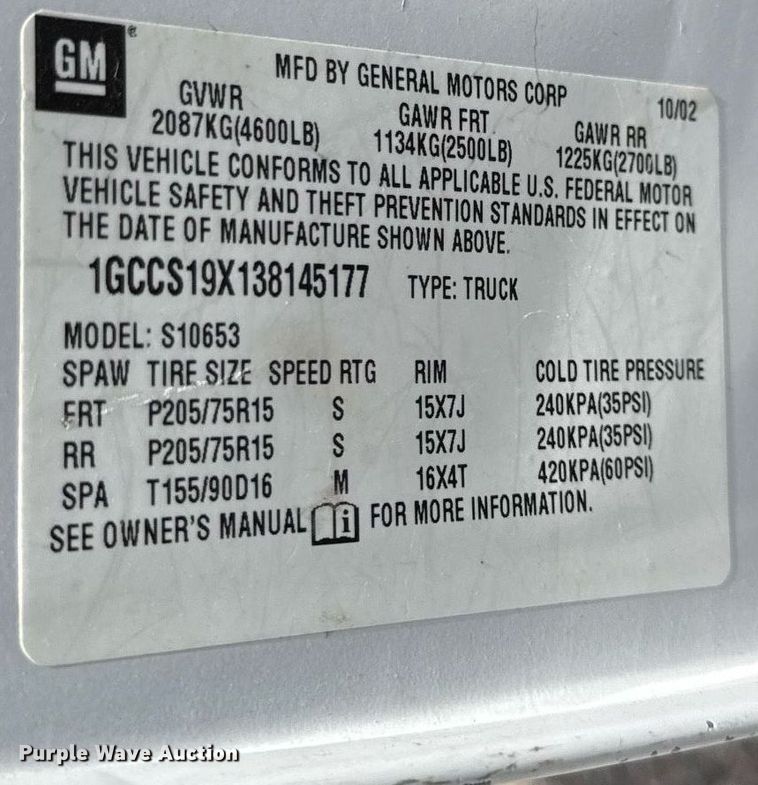 image for item DZ4183 2003 Chevrolet S10 Ext. Cab pickup truck