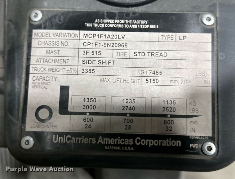 image for item EB2585 2019 UniCarriers CSF40 forklift