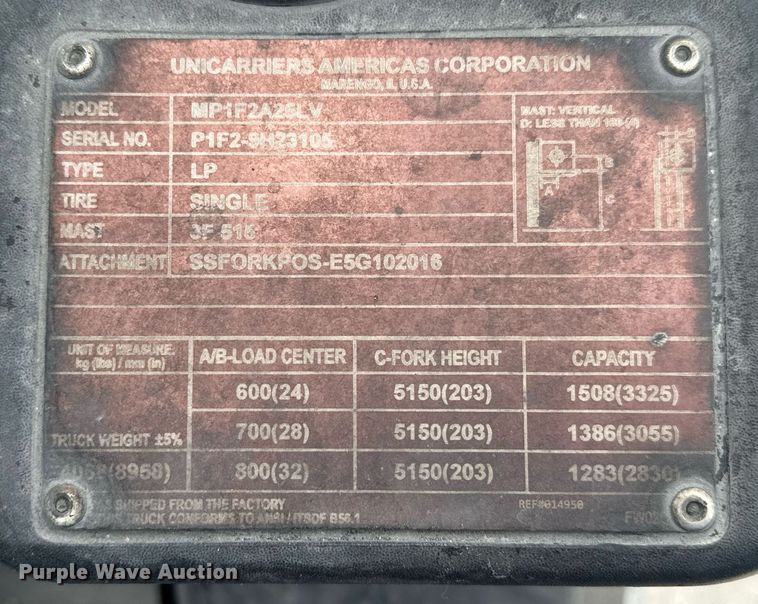 image for item EC3615 2017 UniCarriers PF50 forklift