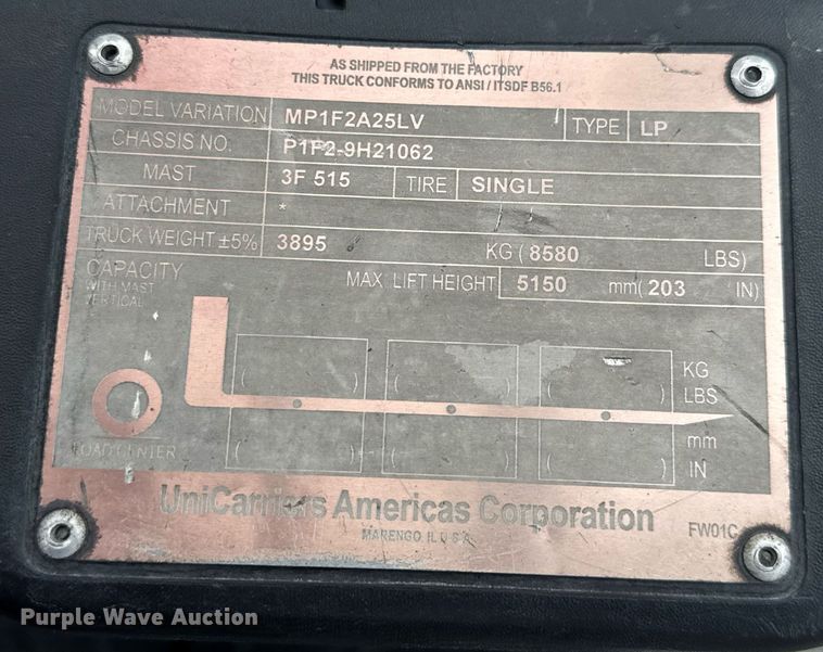 image for item EC3617 2017 UniCarriers PF50 forklift