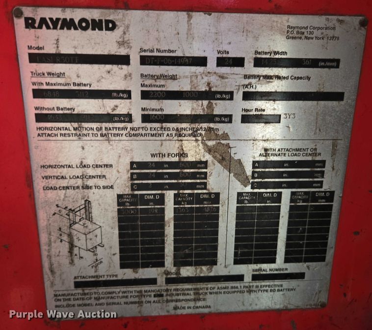 image for item EC4249 2006 Raymond EASI R30TT reach truck