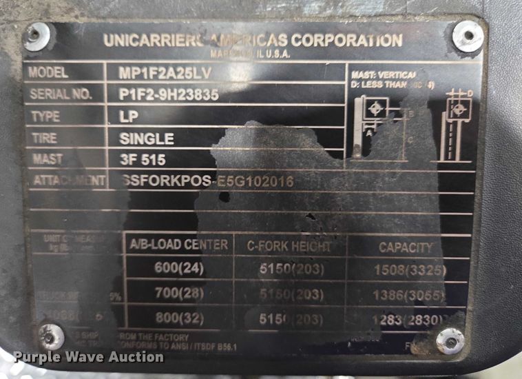 image for item EC4250 2018 UniCarriers PF50 forklift
