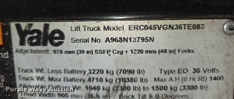 image for item EC4251 Yale ERC045VGN36TE083 forklift