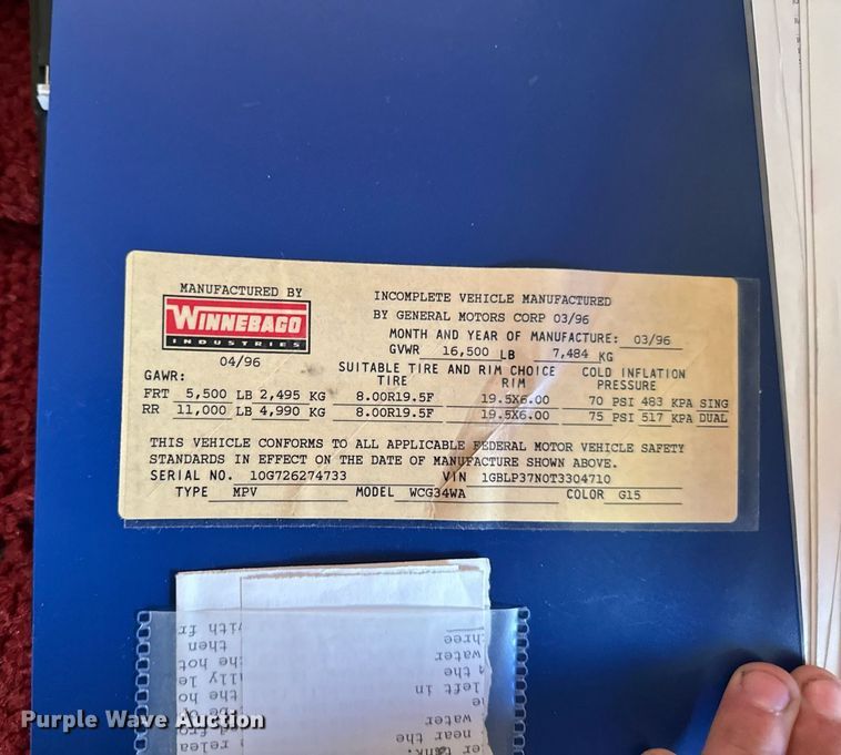 image for item EC7981 1996 Winnebago WCG34WA RV