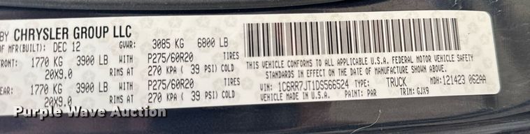 image for item EC7985 2013 Dodge Ram 1500 Quad Cab pickup truck