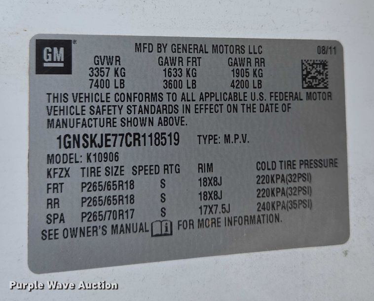 image for item ED2016 2012 Chevrolet Suburban 1500 SUV