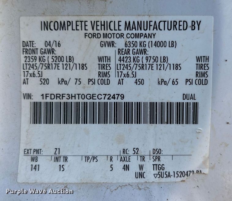 image for item EF3114 2016 Ford F350 Super Duty bucket truck