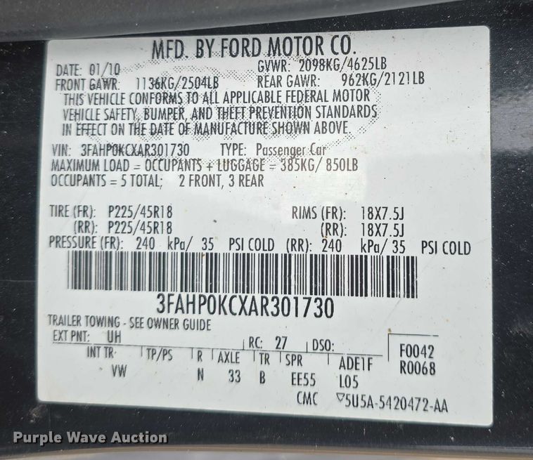 image for item EF3524 2010 Ford Fusion Sport 