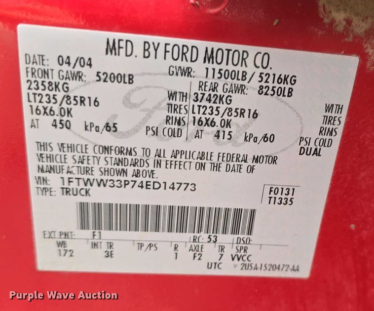 image for item EF3530 2004 Ford F350 Super Duty XLT Crew Cab flatbed pickup truck