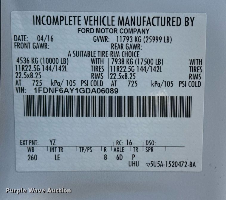 image for item EG5835 2016 Ford F650 Super Duty box truck