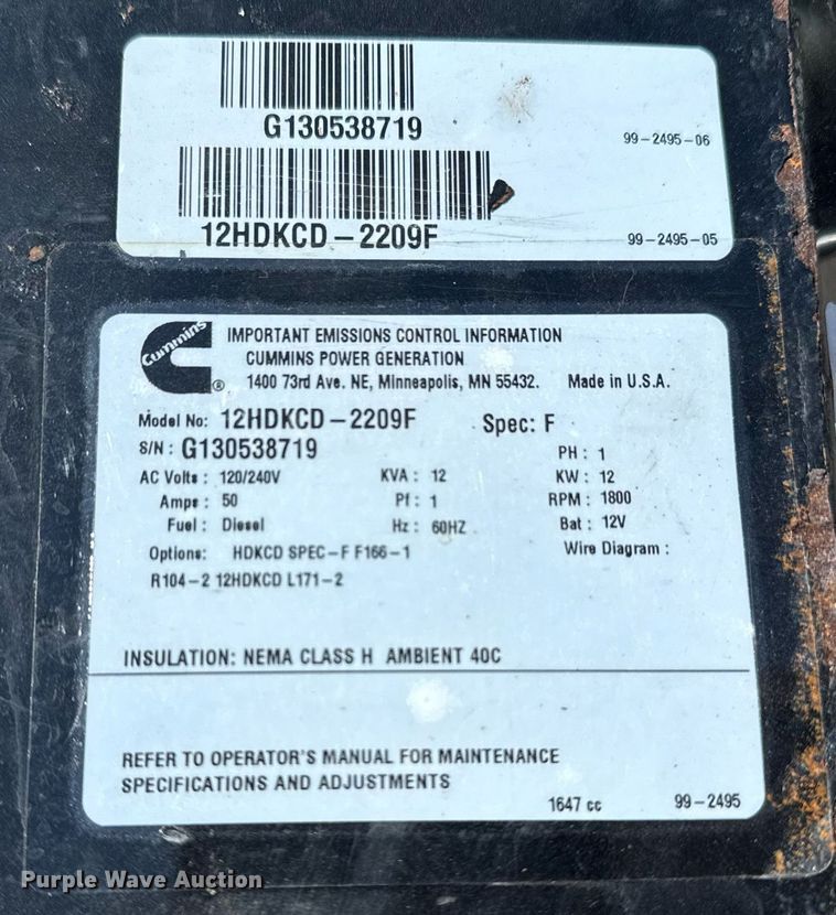 image for item EG5839 Cummins Onan Commercial QD generator