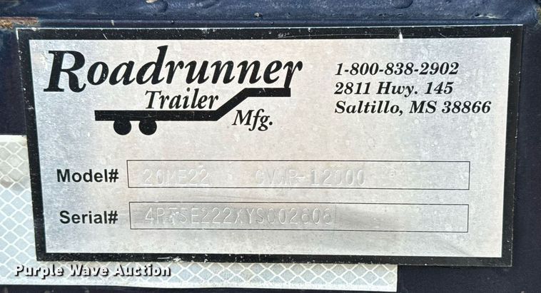 image for item EG5842 2000 Roadrunner Trailer Mfg 20ME22 utility trailer with generator