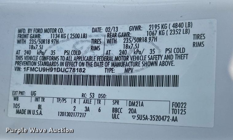 image for item EG6454 2013 Ford Escape SEL SUV