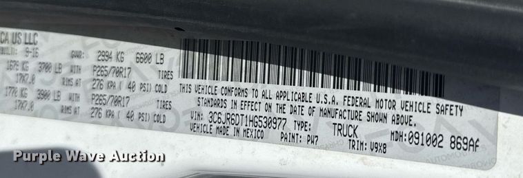 image for item EG6462 2017 Dodge Ram 1500 pickup truck