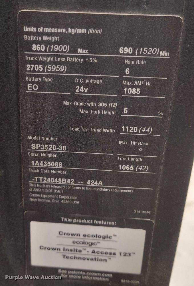 image for item EH0328 2015 Crown SP3520-30 order picker