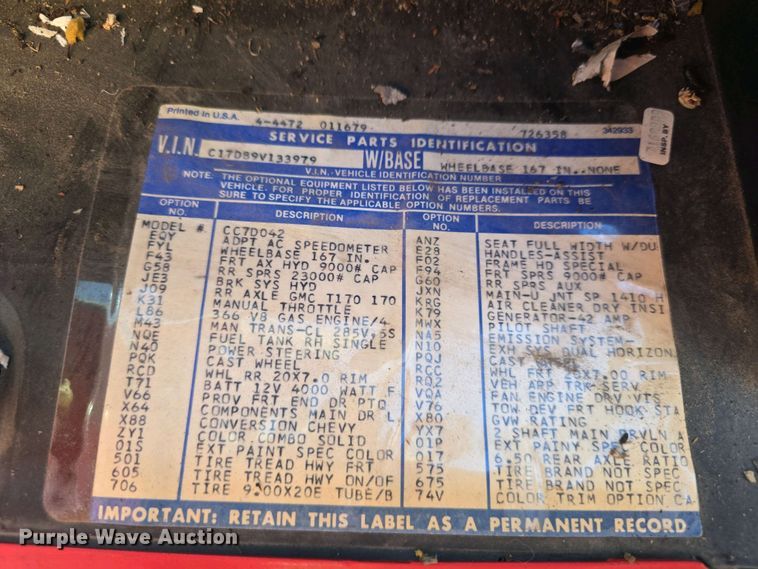 image for item EH8864 1979 Chevrolet Custom Deluxe C70 pumper fire truck