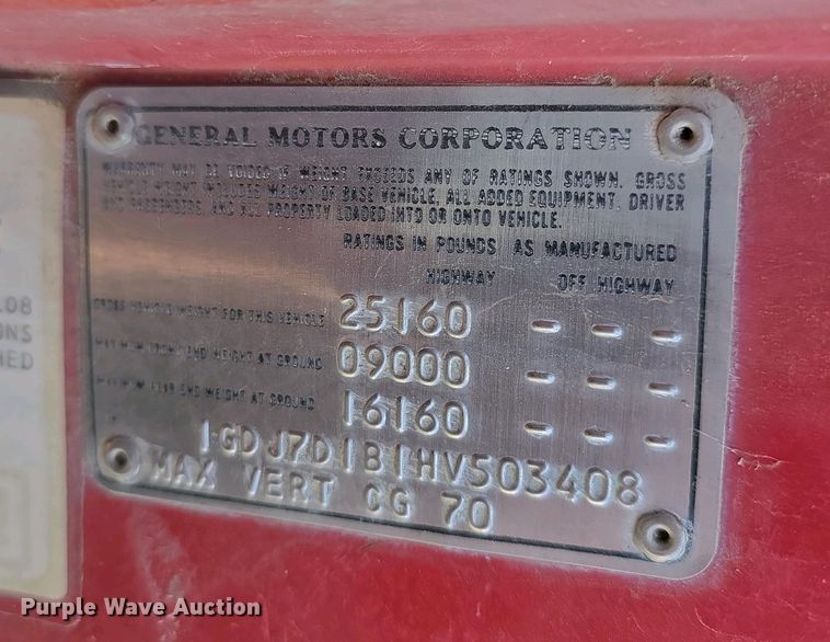 image for item EH8865 1987 GMC C7 grain truck