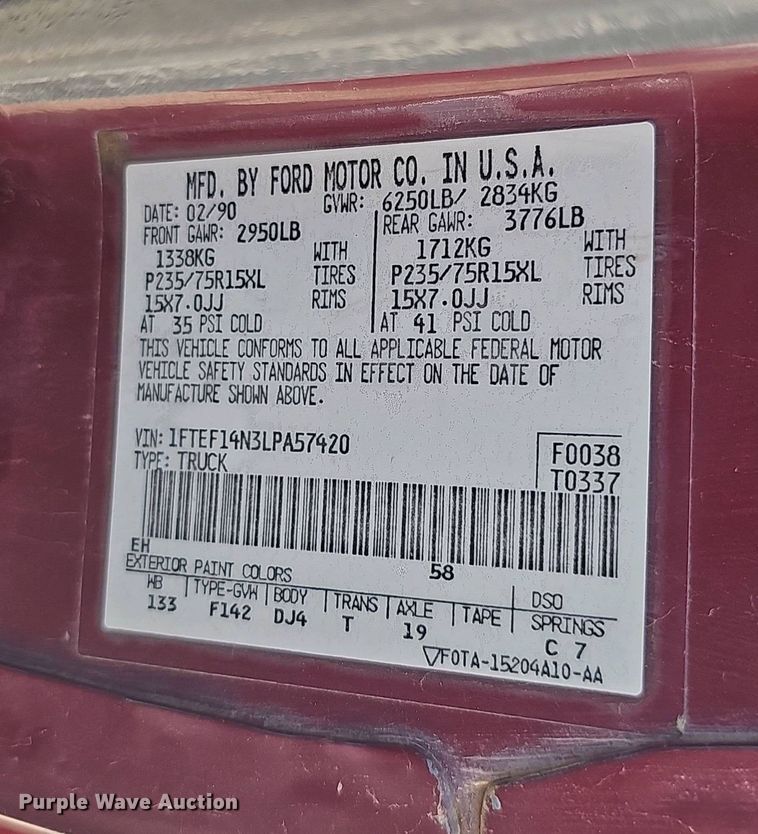 image for item EH8886 1990 Ford F150 pickup truck