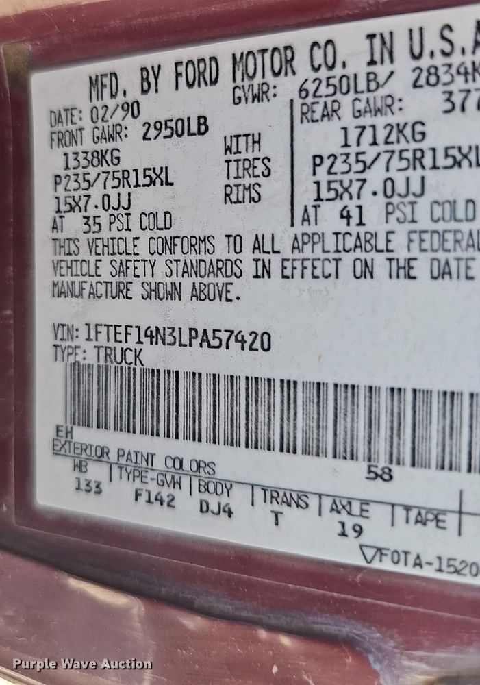 image for item EH8886 1990 Ford F150 pickup truck