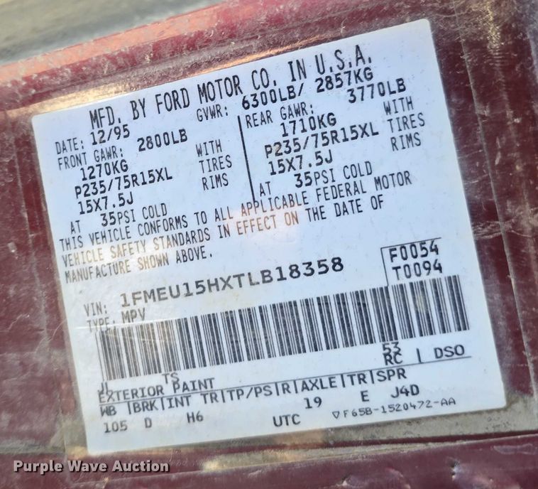 image for item EH8963 1996 Ford Bronco XLT SUV