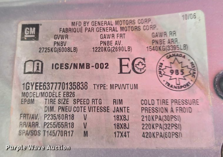 image for item EH8966 2007 Cadillac SRX  SUV