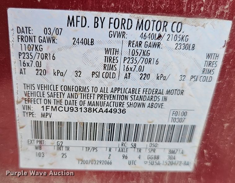 image for item EH8970 2008 Ford Escape SUV