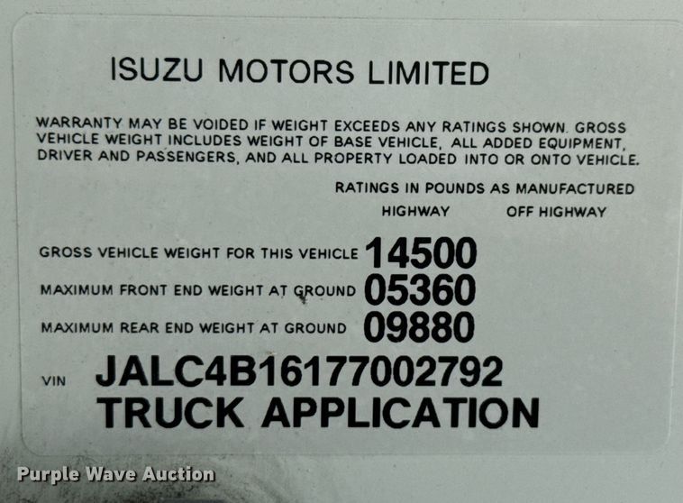 image for item EJ3827 2007 Isuzu NPR box truck