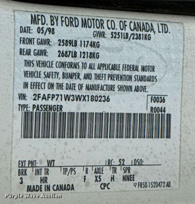 image for item EJ4489 1998 Ford Crown Victoria Police Interceptor  