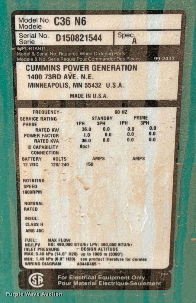 image for item EJ4557 Cummins C36 N6 generator