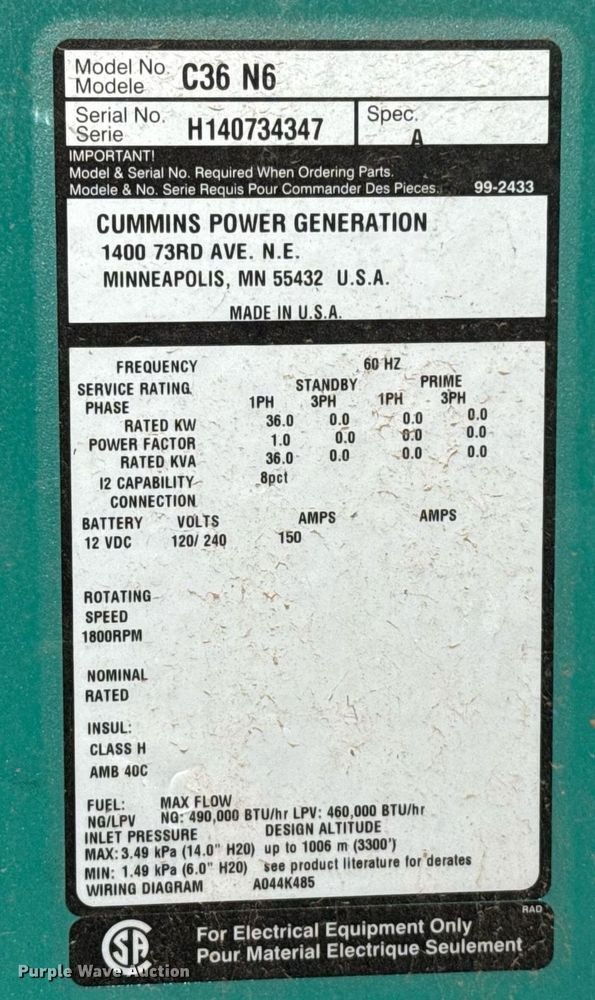image for item EJ4559 2014 Cummins C36 N6 generator