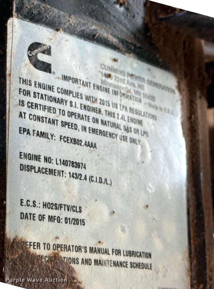 image for item EJ4560 2015 Cummins GG02-1424735 generator