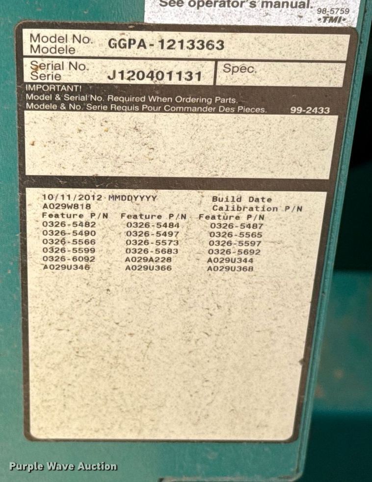 image for item EJ4562 2012 Cummins GGPA-1213363 generator