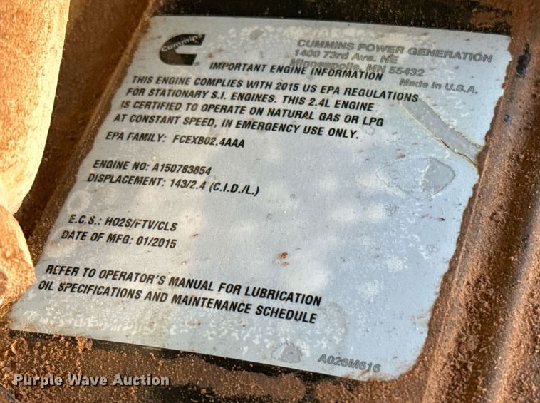 image for item EJ4563 2015 Cummins C25 N6 generator