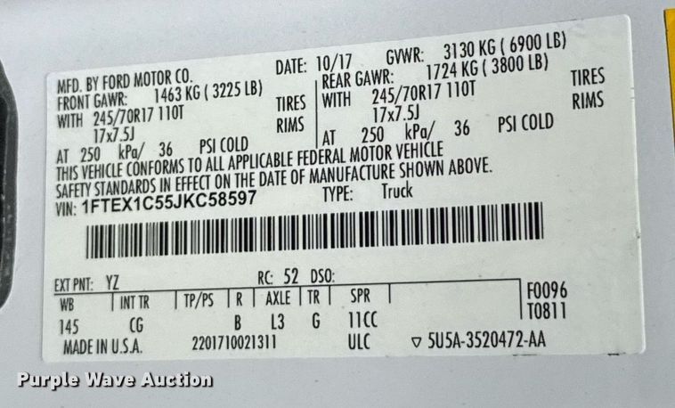 image for item EJ8806 2018 Ford F150 XL SuperCab pickup truck