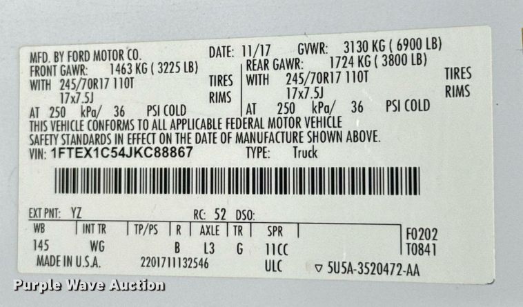 image for item EJ8815 2018 Ford F150 XL SuperCab pickup truck