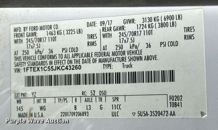 image for item EJ8817 2018 Ford F150 SuperCab pickup truck