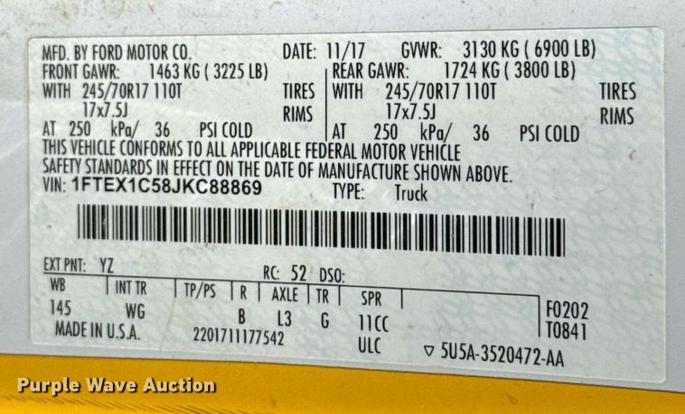 image for item EJ8819 2018 Ford F150 SuperCab pickup truck